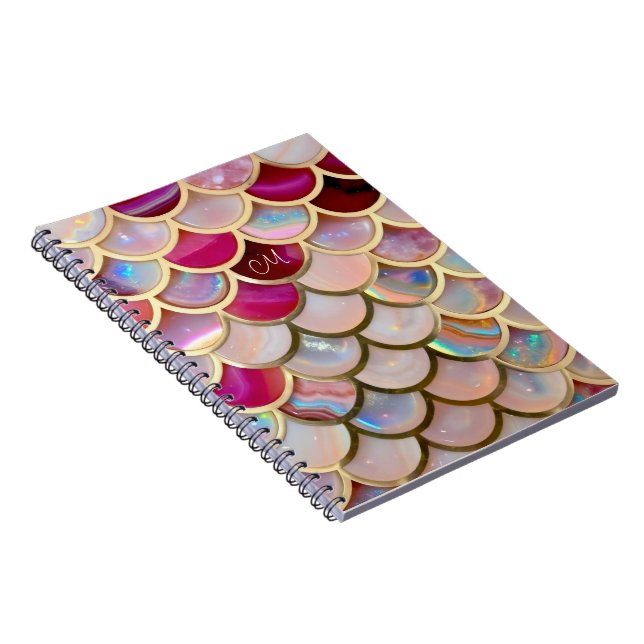 Rosa Opal Iridescent Sjöjungfru Scales Anteckningsbok (Högra Sidan)
