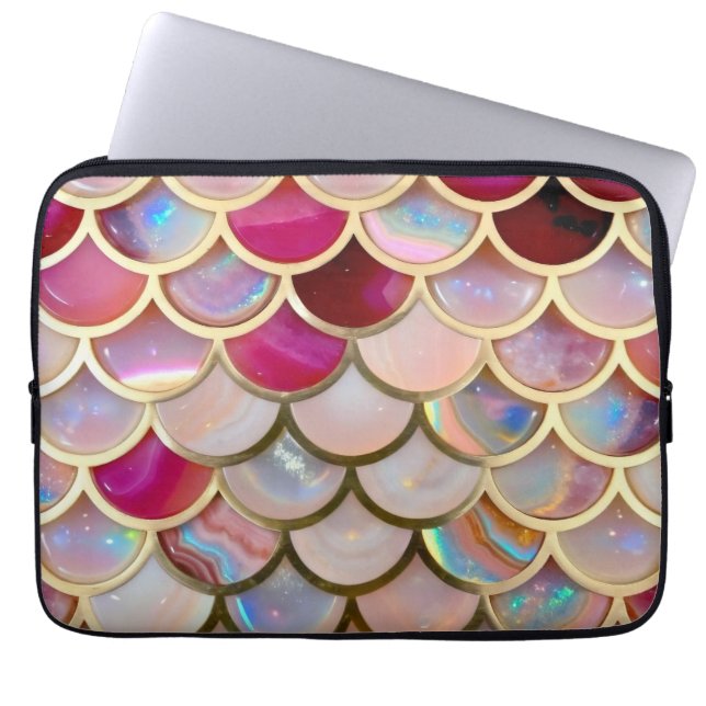 Rosa Opal Iridescent Sjöjungfru Scales Laptop Fodral (Framsidan)