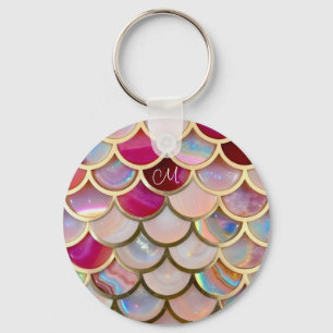 Rosa Opal Iridescent Sjöjungfru Scales Nyckelring