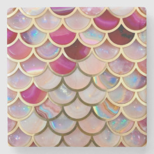 Rosa Opal Iridescent Sjöjungfru Scales Stenunderlägg
