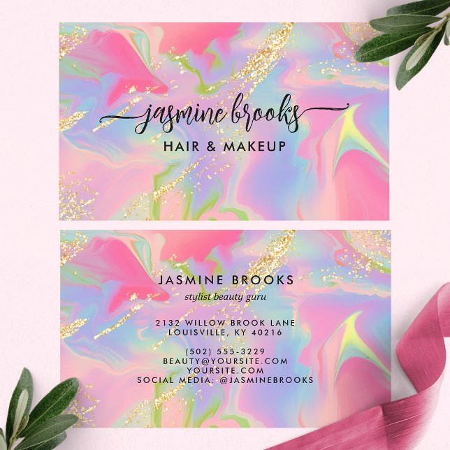 Rosa Opal Watercolor Guld Glitter Visitkort (Skapare uppladdad)