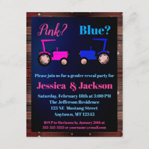 "Rosa or Blue" Tractor Farm Stil Gender Reveal Inbjudningar