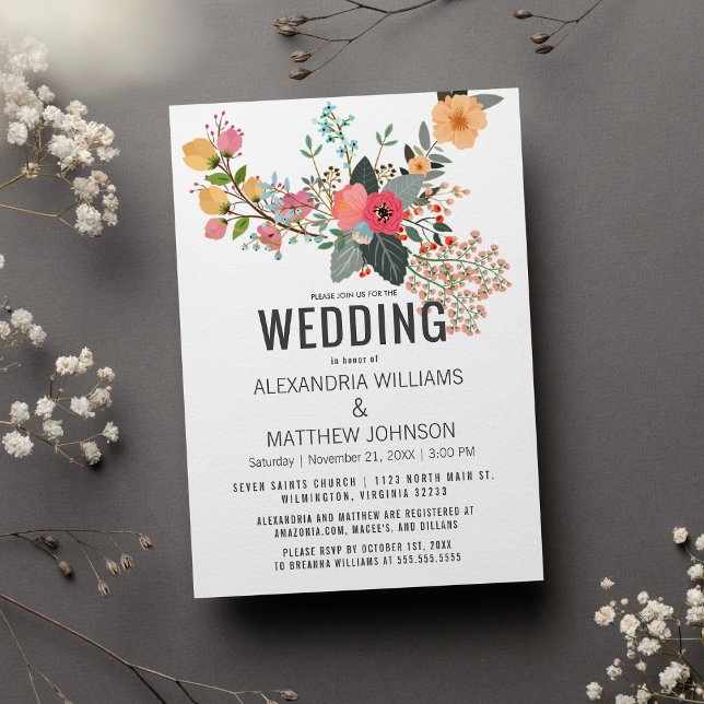 Rosa orange abstrakt  korall blommigt Bröllop Inbjudningar (Pink orange teal coral abstract floral Wedding )