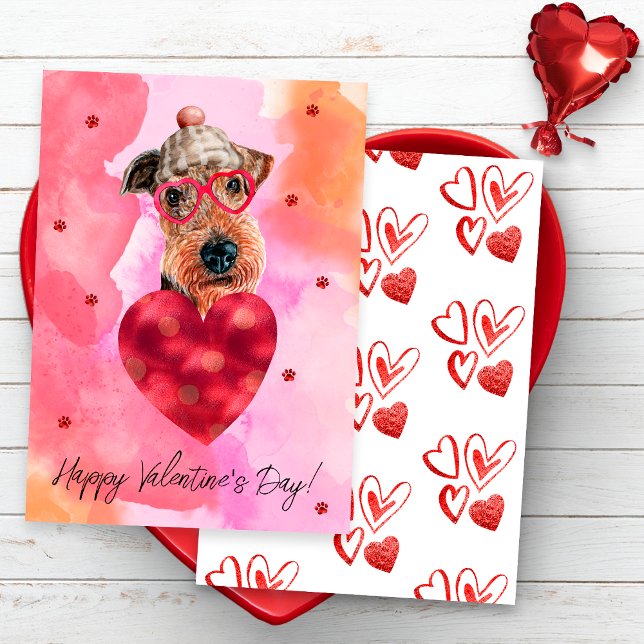 Rosa Orange Airedale Valentine Day Gift Hund Julkort (Skapare uppladdad)