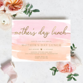 Rosa Orange Akvarell Guld Morsdagslunch Inbjudningar