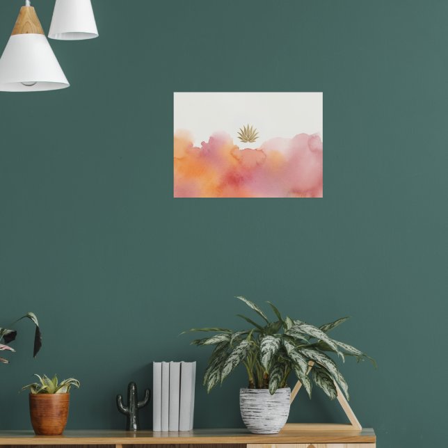 Rosa Orange Akvarell Lotusaffisch Poster (Vardagsrum 1)