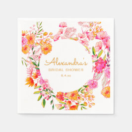 Rosa Orange Akvarell Vilda Blommor Bröllopsdusch Pappersservett