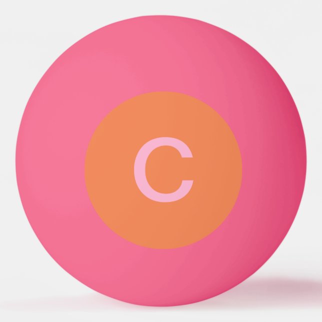 Rosa Orange Anpassningsbar Färg Monogram Initiativ Pingisboll (Framsidan)