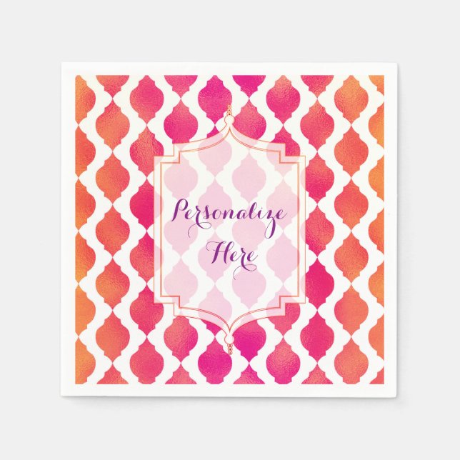 Rosa & Orange Arabiskt Marockanskt Glam-fest Pappersservett (Framsidan)