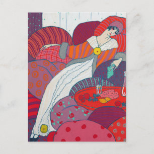 Rosa & Orange Art Deco-illustration George Barbier Vykort