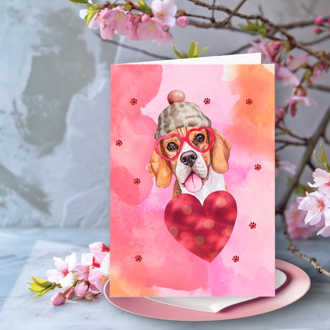 Rosa Orange Beagle Alla hjärtans dag present Hund Kort (Skapare uppladdad)
