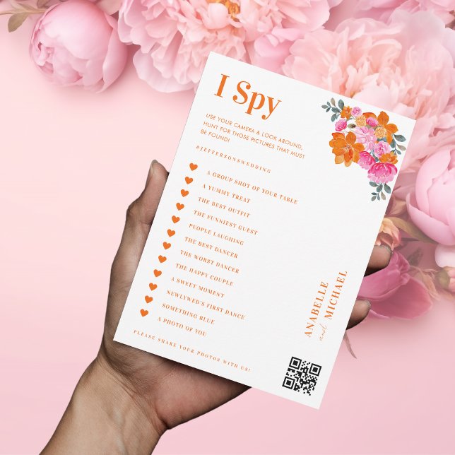 Rosa & Orange Blommig Bröllop Jag Söker Jakt Spelk Inbjudningar (Skapare uppladdad)