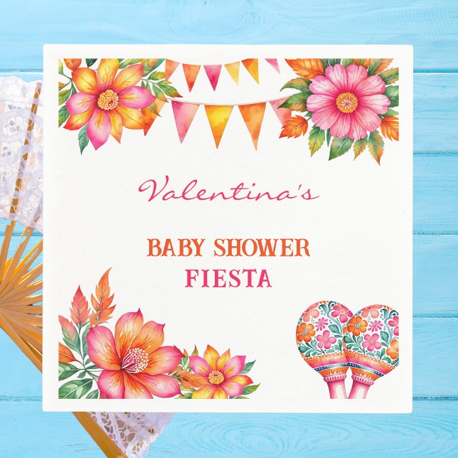 Rosa Orange Blommigt Färgfläckig fiesta Baby Showe Pappersservett (Skapare uppladdad)