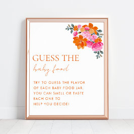 Rosa Orange Blommigt Gissa Babyens matstötspel Poster