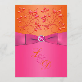 Rosa, Orange Blommigt Monogram bröllopsinbjudan Inbjudningar