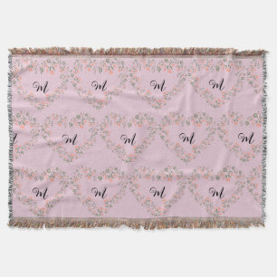 Rosa Orange Blommigt och Greenery Heart Monogram Filt