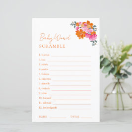 Rosa Orange Blommigt Ord Skramble Baby Shower-spel