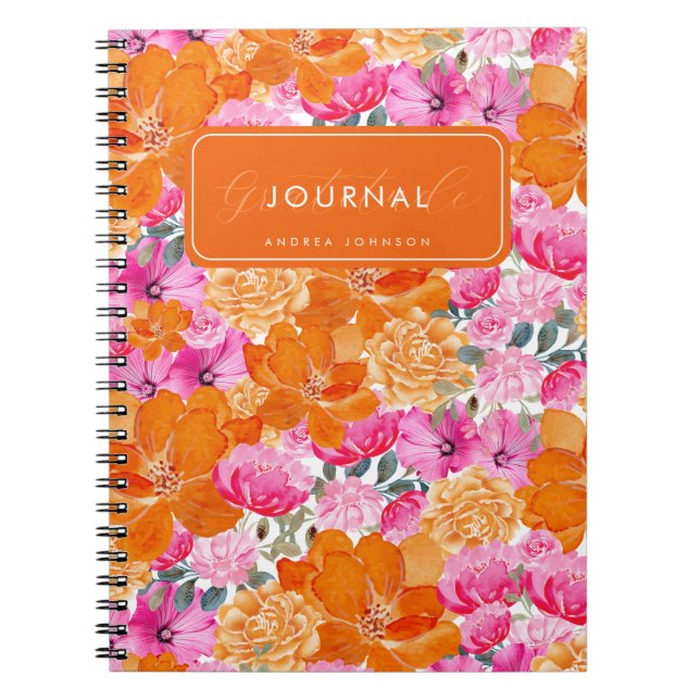 Rosa Orange Blommigt Personlig Gratitude Journal Anteckningsbok (Framsidan)