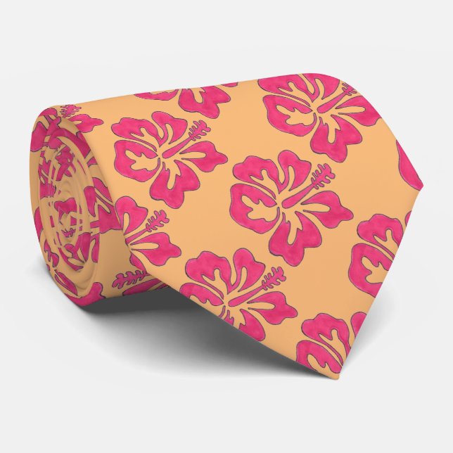 Rosa Orange Blommigt Tropisk Hibiscus Flower Tie Slips (Rullad)