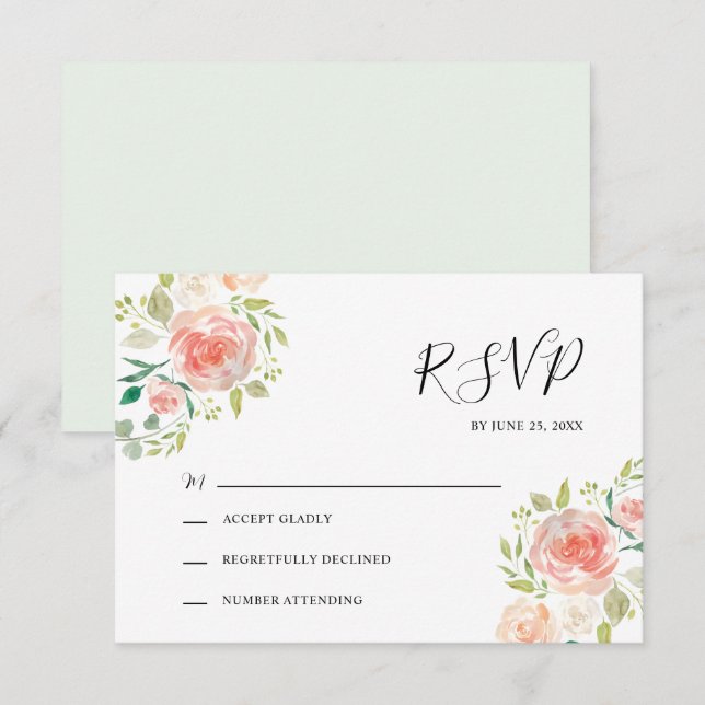  Rosa orange blommigt vattenfärg bröllop OSA Kort (Fram/baksida)