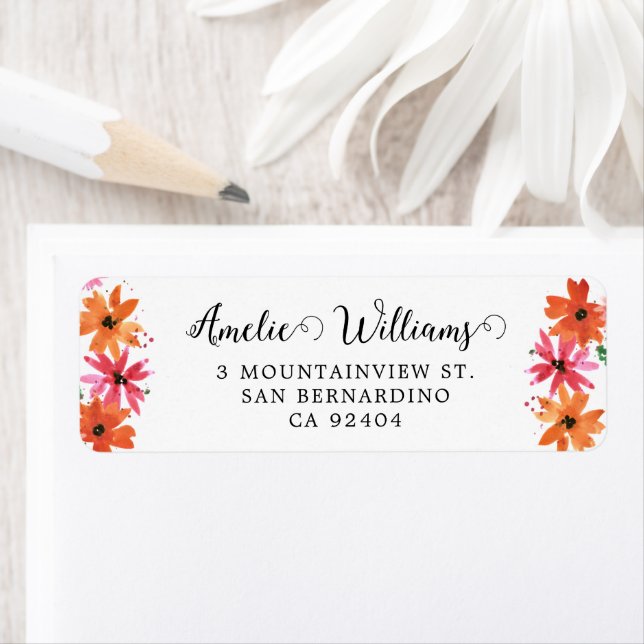 Rosa Orange Blommigt  Viktigt skript Returadress Returadress Etikett (Insitu)