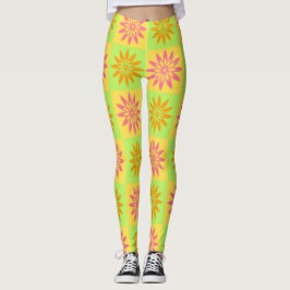 Rosa Orange Blommönster Leggings