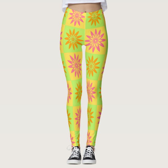 Rosa Orange Blommönster Leggings (Framsida)