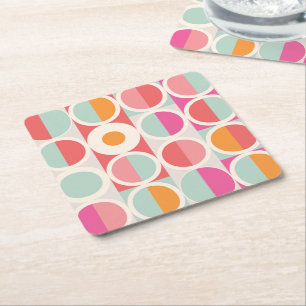 Rosa Orange Blue Geometric Mönster Underlägg Papper Kvadrat