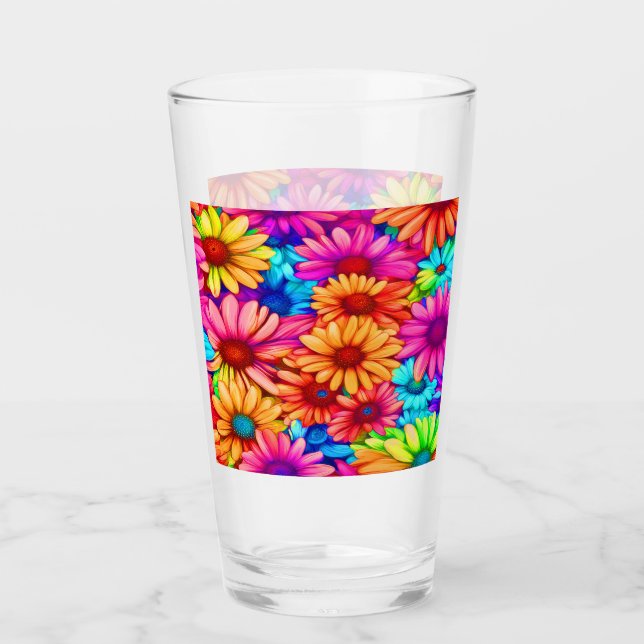 Rosa Orange Blue och Grönt Daisy Glaskopp (Framsida)