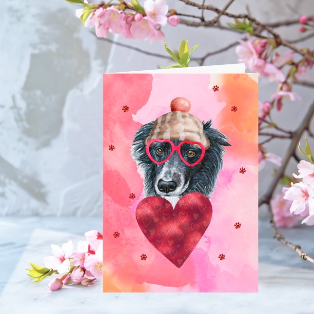 Rosa Orange Border Collie Alla hjärtans dag presen Kort (Skapare uppladdad)