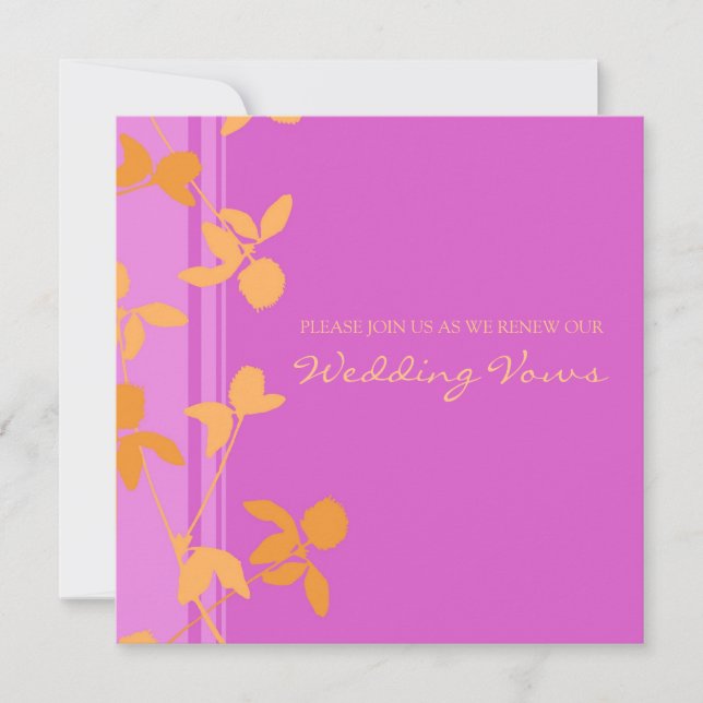 Rosa Orange Bröllop Vow-inbjudan om förnyelse Inbjudningar (Framsida)
