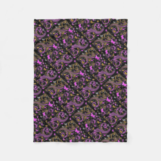 Rosa orange Butterfly glitter fleece filt (Framsidan)