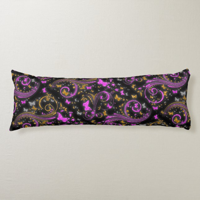 Rosa orange Butterfly glitter-kudde Kroppskudde (Framsidan)