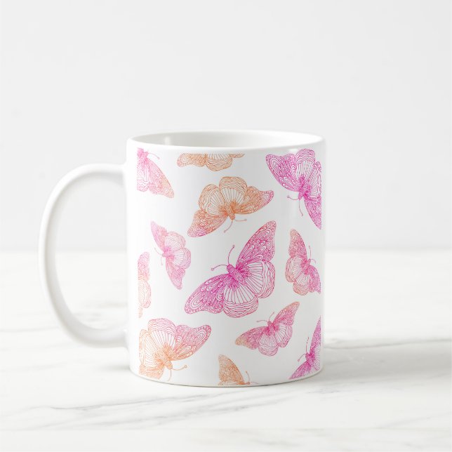 Rosa Orange Butterfly Mönster Kaffemugg (Vänster)
