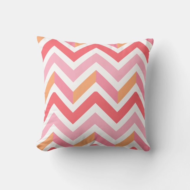 Rosa Orange Chevron Geometrisk Modern Sommar Kudde (Framsida)