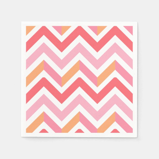 Rosa Orange Chevron Geometrisk Sommar Modern Pappersservett (Framsidan)