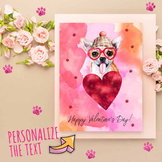 Rosa Orange Chihuahua Valentine Day Gift Hund Helg Vykort (Skapare uppladdad)