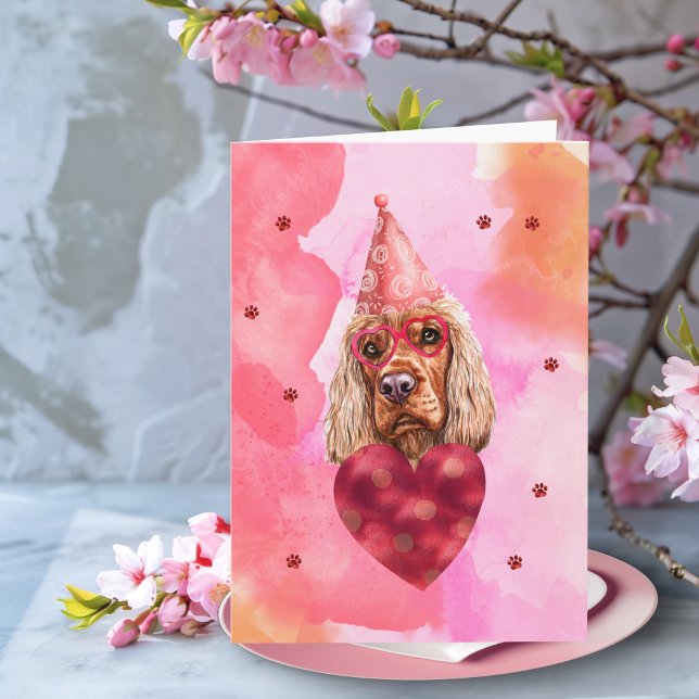 Rosa Orange Cocker Spaniel Alla hjärtans dag prese Kort (Skapare uppladdad)