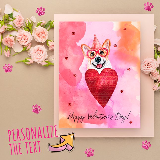 Rosa Orange Corgi Valentine Day Gift Hund Helg Vykort (Skapare uppladdad)