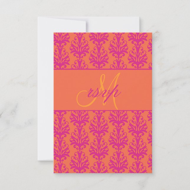 Rosa Orange Damask Wedding OSA for Square Inbjudan (Framsida)