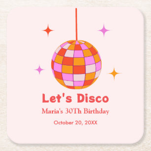 Rosa Orange Disco Boll Låt oss Disco Födelsedagsfe Underlägg Papper Kvadrat