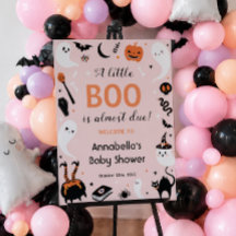 Rosa Orange En Liten Boo Baby Shower Välkomstskylt