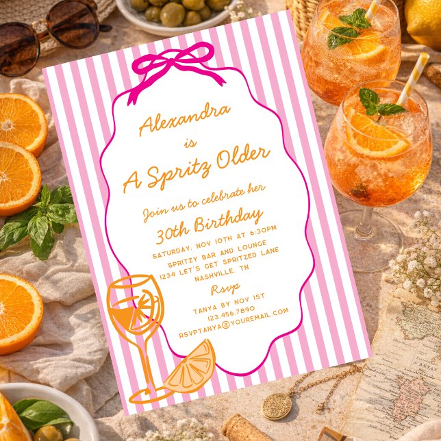 Rosa Orange En Spritz Äldre Aperol Spritz Födelsed Inbjudningar (Skapare uppladdad)