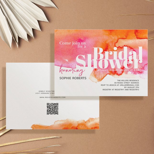 Rosa Orange Färg Stänk QR-Möhippa Inbjudningar (Skapare uppladdad)
