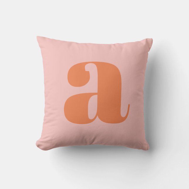 Rosa Orange Fetstil Monogram Initialbokstav Anpass Kudde (Framsida)