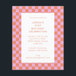 Rosa Orange för schackbräde Geometric Birthday Inb<br><div class="desc">Budget Cute Roligt Modern Checkerboard Geometric 21:a födelsedagspartiets inbjudan till Rosa och Orange</div>