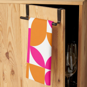 Rosa Orange Geometric Mid Century Mönster Kökshandduk