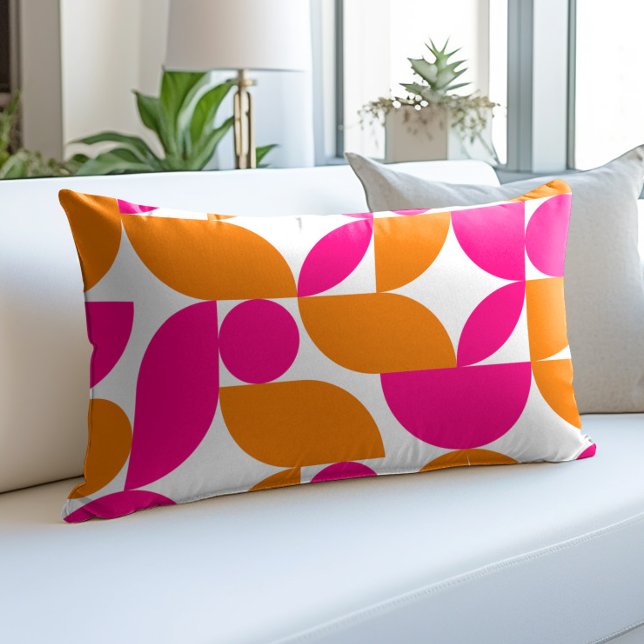 Rosa Orange Geometric Mid Century Mönster Prydnadskudde (Skapare uppladdad)