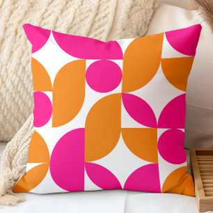 Rosa Orange Geometriskt Mid Century Mönster Kudde