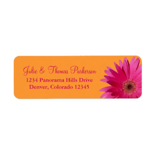 Rosa Orange Gerbera Daisy Bröllop Returadress Etikett